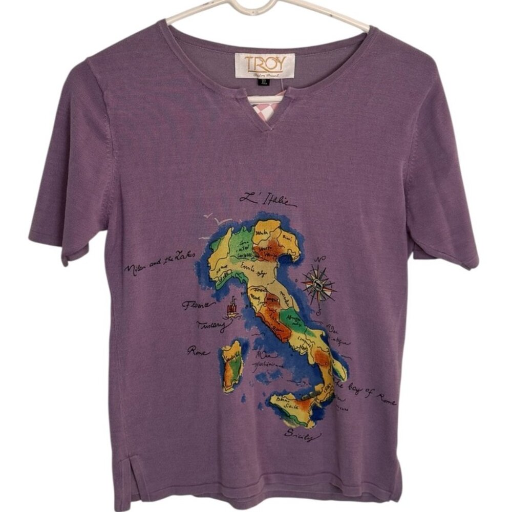 Troy Palm Desert Vintage Purple Italy Map Embroidered Top XL L'Italie